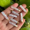 Handheld set of eight baroque long bar pearls with golden plated metal caps for DIY jewelry - No.3 Width 5-6mm