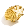 Anillo abierto de acero inoxidable chapado en oro 18K con estrella de mar y perlas - Anillo abierto de estrella de mar y concha con esmalte - Dorado
