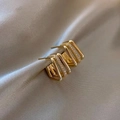 French vintage geometric gold-plated earrings with triple-layered cubic zirconia crystals - Silver Triple Geometric Rhinestone (E022)