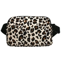 Waterproof leopard print nylon belt bag with black strap and buckle on white background - Leopard Print