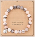 Natural stone beaded friendship bracelet with heart charm on Best Bitches gift card - Pink Zebra + Best Bitches Card