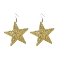 Detail view of golden star-shaped earrings featuring sparkly sequins and ear hooks - Gold Glitter Star