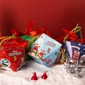 Red and blue polyhedral Christmas candy boxes with snowmen and red satin bows - Diamond Shape Apple Box