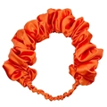 Elastic satin pleated wide headband in bright orange color with silk-like texture - Orange