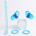 Teal party accessory set with bead necklaces and feather headband for celebrations - 4-Piece Set / Light Blue Wig+Necklace+Bracelet
