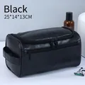 Grande borsa da toilette nera in pelle PU per uomo con manico, misura 25x14x13cm - PU di Alta Qualità Aggiornato / Nero
