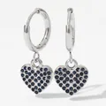 Silver heart pendant earrings with deep blue zircons and stainless steel hoop - Silver With Blue Zircon (PDE1208)