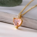 Elegante vergoldete Halskette mit großem rosa Herz Zirkonia Anhänger und feiner Kette - Rosa