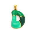18k gold plated stainless steel letter D pendant with multi-tone green enamel inlay - Sp640g-d (single Pendant)