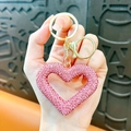 Portachiavi a cuore vuoto con strass rosa con anello dorato e chiusura a moschettone - Rosa