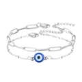 Silver double-layer evil eye paperclip bracelet with blue bead and lobster clasp finish - Silver Paperclip Double Layer #7 (Stainless Steel)