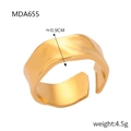 Golden titanium steel wide open ring with irregular wave pattern and 0.9cm width - US 7 / A655-Gold Ring