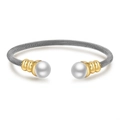 Elegante zilveren mesh titanium armband met gouden spiraaluiteinden en witte parels - ZJ5881-Zilver Zwart