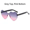 Fashion heart shaped rimless sunglasses with grey to pink gradient lenses and black temples - Grey Pink