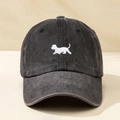 Vintage washed charcoal grey baseball cap featuring a white dog embroidery and adjustable strap - One Size / Black