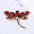 Lussuosa spilla a forma di libellula con cristalli rossi e strass luccicanti in oro lega - 9.1*7cm / Rosso