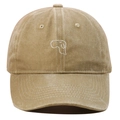 Washed khaki cotton baseball cap with minimalist dog embroidery and curved brim - One Size / Khaki