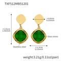 Golden stainless steel drop earrings featuring green geometric glass stones in a square shape - Earrings / Gold-Green