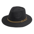 Classic charcoal grey straw Panama hat with a brown leather band and gold buckle detail - 58cm One Size / Black