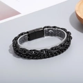 Zweilagiges schwarzes Edelstahl-Kettenarmband für Herren mit Magnetverschluss - Schwarz (KB153090-KFC) / 22cm