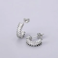 Macro view of S925 sterling silver C-shaped earrings with marquise-cut zircon stones - C-shaped Full Zirconia Stud - Silver