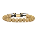 Verstellbares schwarzes Kordelarmband mit 11 goldenen Kronenperlen mit Mikropavé-Zirkonia - 8mm Zirkonia-Ball