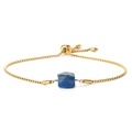 Gold box chain bracelet featuring a blue geometric gemstone and adjustable bolo clasp - Stainless Steel/Lapis Lazuli / Lapis Lazuli