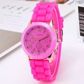 Geneva pink silicone strap watch with gold case and decorative quartz dials for women - Rose Red