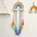 Handmade woven rainbow macrame wall hanging with colorful cotton tassels for home decor - Long Tassel / Pink
