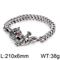 Vintage silver dragon bone titanium steel bracelet with red eye tiger head T-bar clasp - Tiger Head Style / Antique Silver