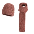 Winter warm knitted beanie and scarf set in red-white mixed yarn with leather tag - 2-Piece Set (Hat+Scarf) / Mixed Color Red