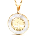 Golden Tree of Life stainless steel necklace with iridescent mother of pearl pendant - Gold Color (Tree of Life/Mother of Pearl)