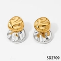 Minimalist pearl earrings featuring a two-tone gold and silver liquid metal melt design - Gold & Silver Two-Tone Lava Studs (SD2709)