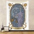 Detail of Libra zodiac tapestry featuring celestial goddess and golden scales on textured wall - Libra (GT220617)