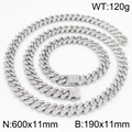 Silver iced-out cuban link jewelry set with necklace and bracelet for men and women - 11mm Steel Color Set (KS218418-MZOZ)