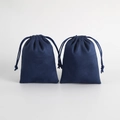 Dark blue flannel drawstring jewelry pouches with soft suede texture for gift packaging - Dark Blue