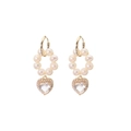 Elegant gold heart earrings featuring natural white pearls and sparkling crystal charms - White Heart Hoop