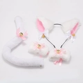 Cosplay cat ear headband and tail set with bells and bows in white and pink - White Pink Cat Ears + Wristbands + Tail
