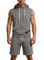 Grey sleeveless hooded sweatshirt and shorts set with geometric texture for men - S / Light Gray