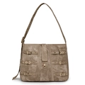 Sac bandoulière vintage marron en similicuir avec sangles et boucle d'oiseau doré - Kaki