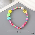 Colorful handmade glass beaded bracelet with cute heart and yellow smiley face charms - Clay Heart + Smile Style (K3346)