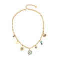 Gold stainless steel necklace featuring evil eye, sun, and heart charms in a white background - Evil Eye & Sun Style (2#)