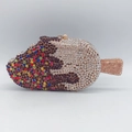 Detailed macro of crystal-studded popsicle evening clutch with brown and white rhinestones - Grape Popsicle