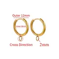 DIY gold titanium steel hoop earrings parts, 12mm outer diameter with hanging loop - Cross Gold - Inner 8mm Outer 12mm