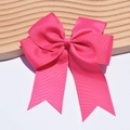 Pink 6 inch grosgrain ribbon fishtail bow hair clip with double layered streamers - Rose Pink