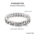 Poliertes silbernes Herren-Armband aus Edelstahl mit Zirkon-Steinen im Cuban-Stil - Silber 12mm Breite (KB157316-KJX)
