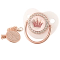 Rose gold baby pacifier set with pink crown rhinestones and matching chain clip - Rose Gold White Crown