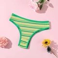 Slip da donna in cotone a costine a righe verdi e gialle con finitura elastica traspirante - S(30) / Verde