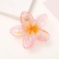 Pink and yellow gradient acrylic frangipani hair claw clip with silver glitter finish - Transparent Pink