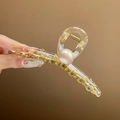 Elegant large yellow transparent hair claw clip with a decorative pink pearl accent - 150# Yellow Resin Pink Pearl Claw